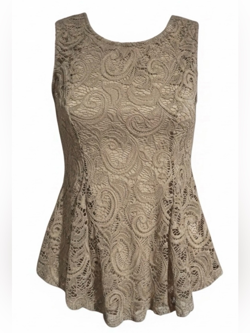 Scobe Women's Size S Tailored Lace Overlay Lined Sleeveless Neutral Beige Top.